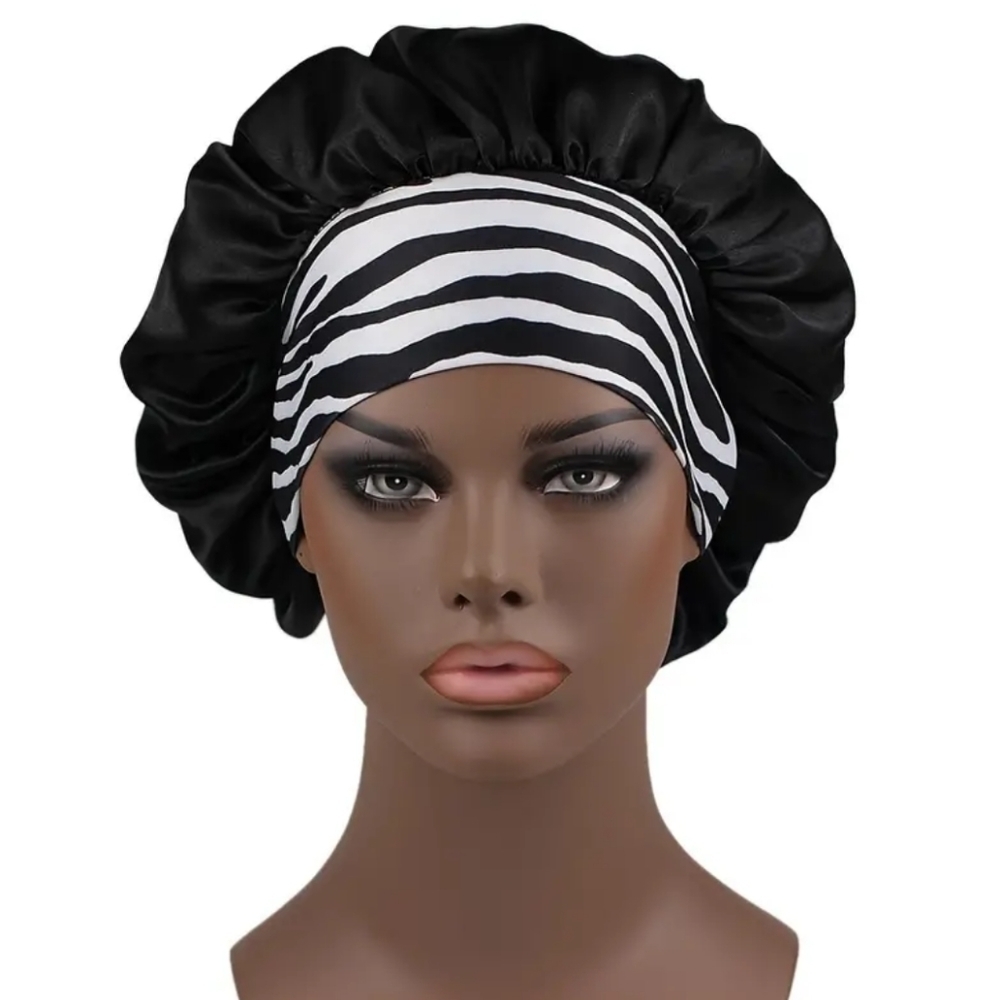 New Black and white women's hair bonnet